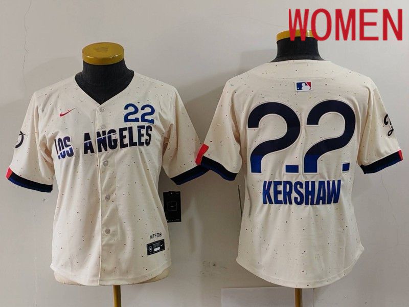 Women Los Angeles Dodgers 22 Kershaw Cream Fashion Nike Game MLB Jersey style 703